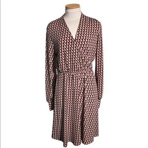 Adrianna Papell Multicolor Geometric Long Sleeves Faux Wrap Dress Size Small